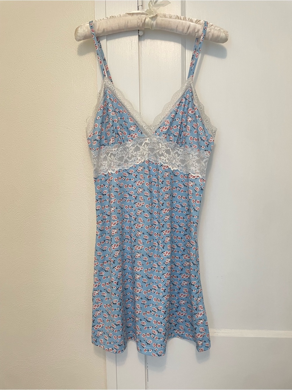 Blue Floral Lace-Trim Slip